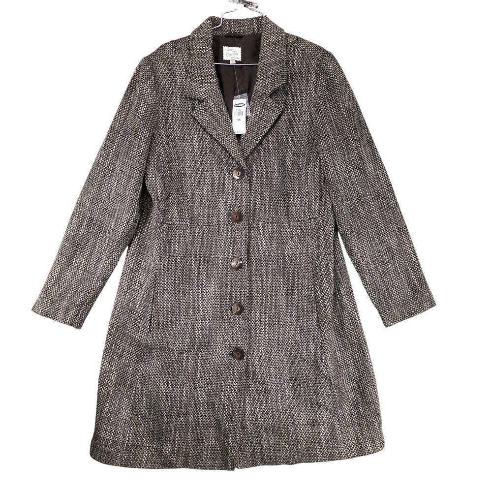 NWT Old Navy Women's XXL Brown Tweed Trench Coat, Wool Blend, Preppy Academia